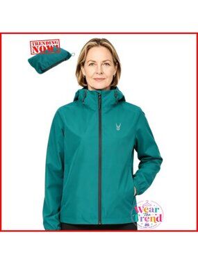 Womens Lightweight Waterproof Hooded Rain Jacket Packable Anorak